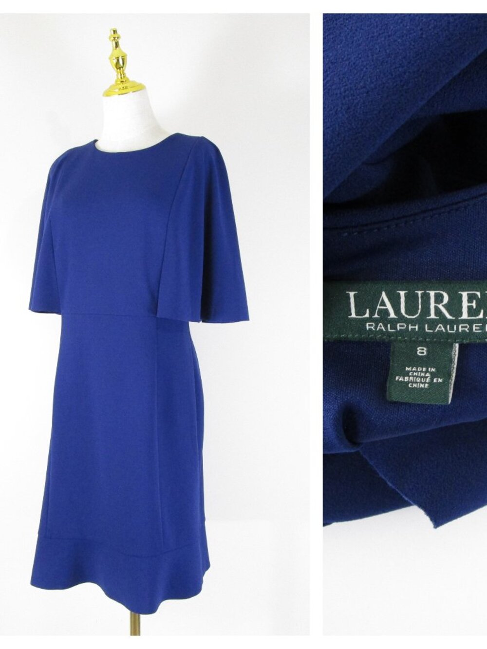 Lauren Ralph Lauren Womens Royal Blue Cape Shawl A-line Dress 8 Formal Business